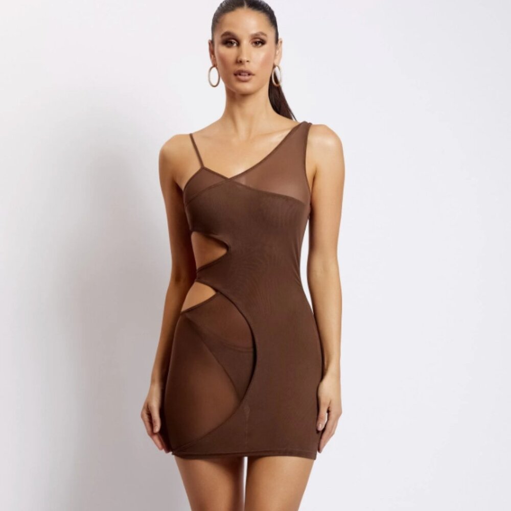 NWT Meshki Audrey Brown Mesh Dress